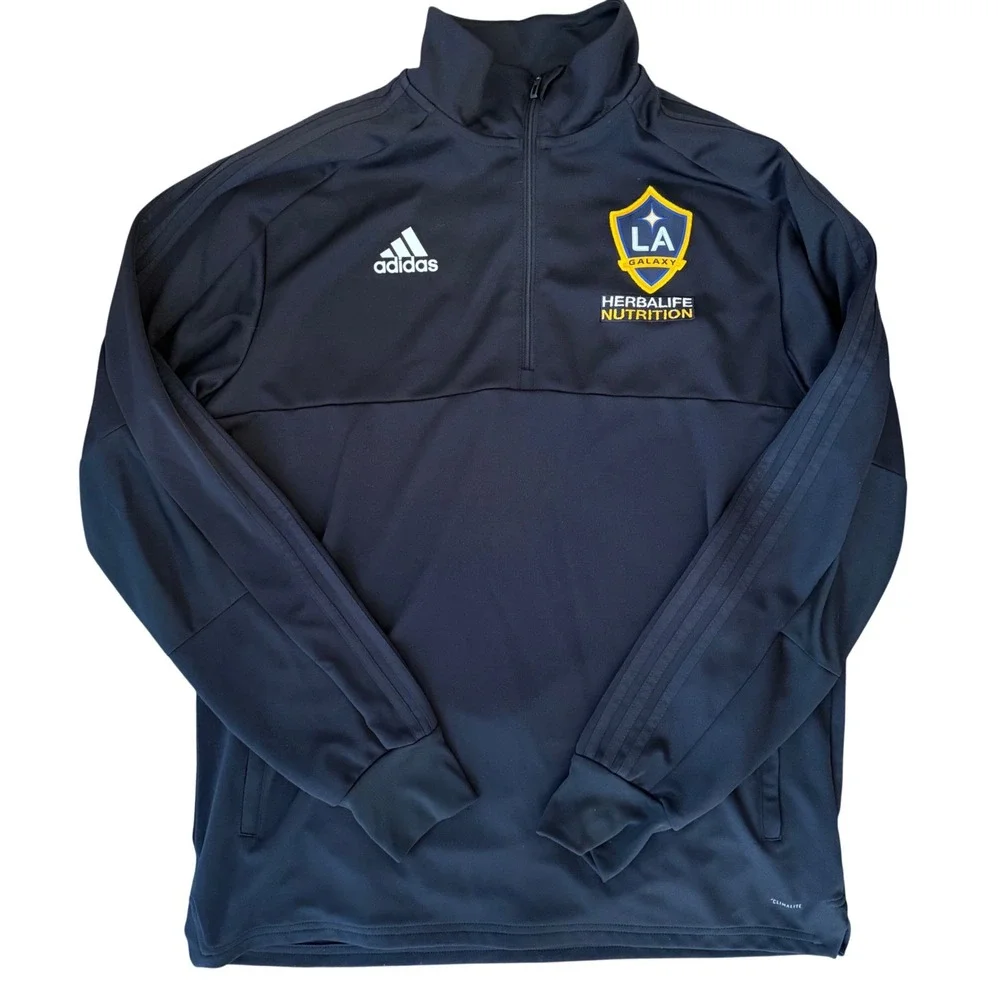 LA Galaxy Adidas 1/4 Zip Pullover Jacket Mens XL Black MLS Soccer Climalite